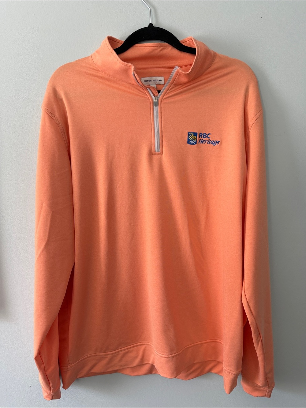 Peter Millar Peach Quarter-Zip Sweater with RBC Heritage Logo